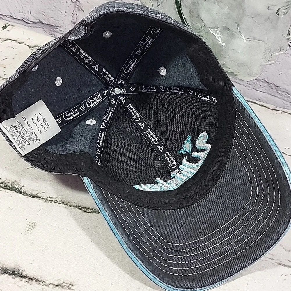 Whiskey Makes Me Frisky‎ Cowgirl Hardware Hat Womens Gray Snapback Ball Cap